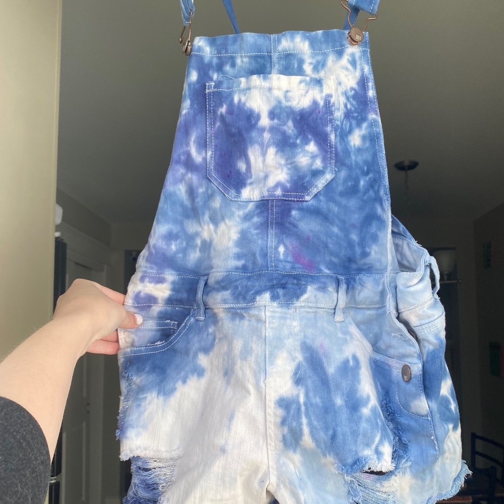 Blue shortalls dungarees overalls size M/6 tie dye hand dyed